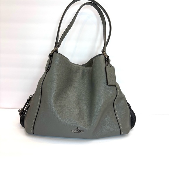 Coach Edie 31 Refined Pebble Leather Shoulder Bag Heather Gray Pewter Hardware - Picture 15 of 15